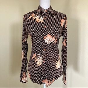 Vintage 1970s Groovy Disco Style/Point Collar Shirt w/Art Deco Geometric Print